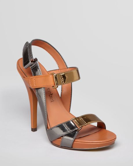 ... Toe Platform Sandals Jaz Metallic High Heel in Orange (bronze pewter