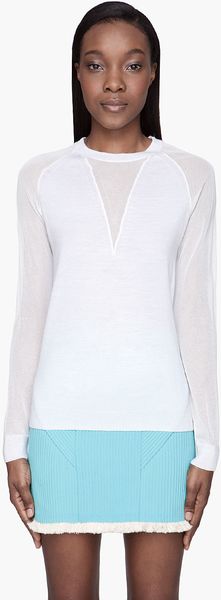 3.1 Phillip Lim Ivory Sheer Sleeve Merino Wool Sweater - Lyst