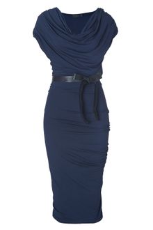 Donna Karan New York New Navy Draped Jersey Dress with Belt - Lyst