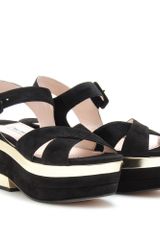 Miu Miu Suede Trimmed Platform Sandals