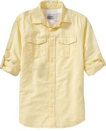 Old Navy Regular Fit Rollsleeve Linenblend Shirts - Lyst