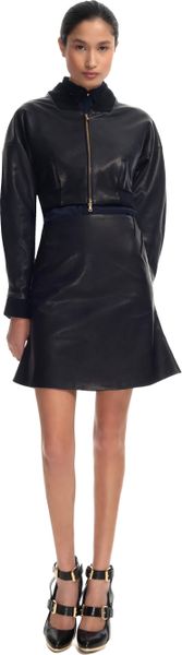 Prabal Gurung Cropped Leather Bomber Jacket - Lyst