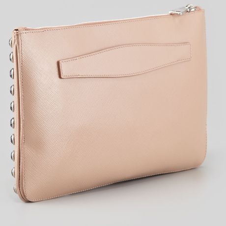 Prada Saffiano Vernice Clutch Bag in Pink (light pink/clear) | Lyst