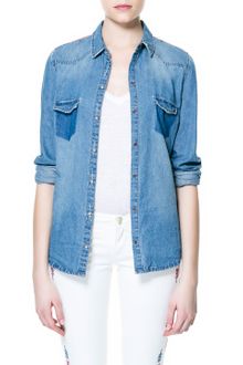 Zara Denim Shirt with Embroidered Yoke - Lyst