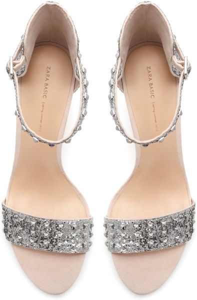 Zara High Heel Sandal with Ankle Strap in Silver - Lyst