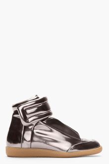 Maison Martin Margiela Metallic Pewter Patent Leather Padded Sneakers - Lyst