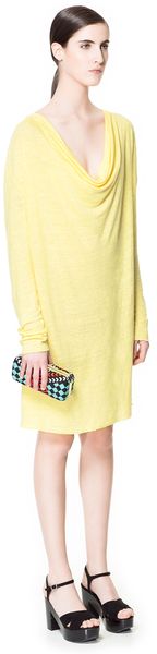 Zara Draped Linen T-Shirt Dress - Lyst
