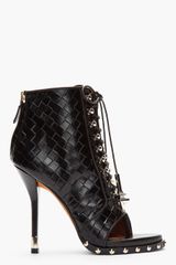 Givenchy Black Embossed Leather Open Toe Studded Ankle Boots