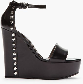 Marni Black Leather Studded Wedge Sandals - Lyst