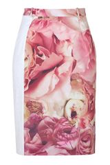 Preen Peony Print Stretch Pencil Skirt