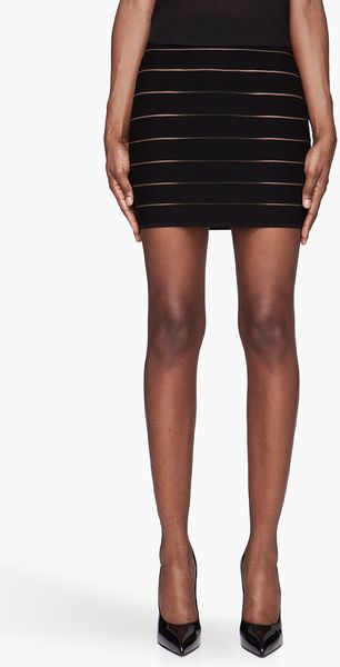 Balmain Black Sheerstriped Stretch Mini Skirt - Lyst