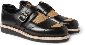 Balmain Raffia Insert Leather Monkstrap Shoes - Lyst