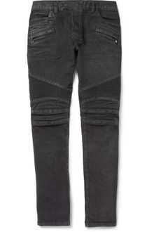Balmain Washed Zip Pocket Biker Jeans - Lyst