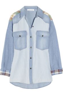 Etoile Isabel Marant Guan Patchwork Denim and Plaid Shirt - Lyst