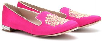 Miu Miu Embroidered Slipper Style Loafers with Embellished Heel - Lyst