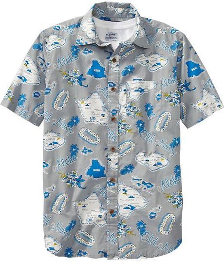 Old Navy Regularfit Hawaiian Shirts in Gray for Men (grey hawaiian)