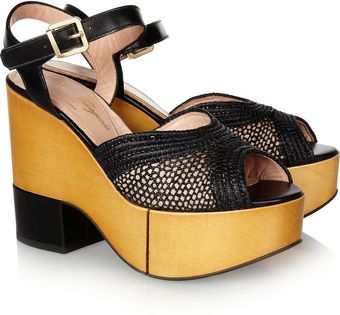 Robert Clergerie Raffia and Leather Wooden Sandals - Lyst