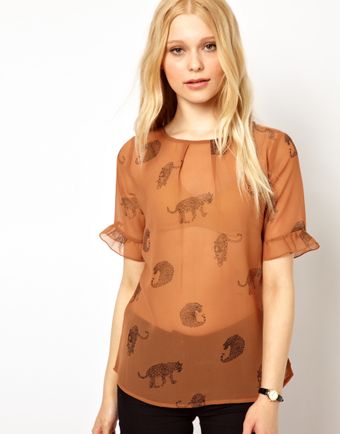 Sugarhill Frill Sleeve Blouse in Leopard Print - Lyst