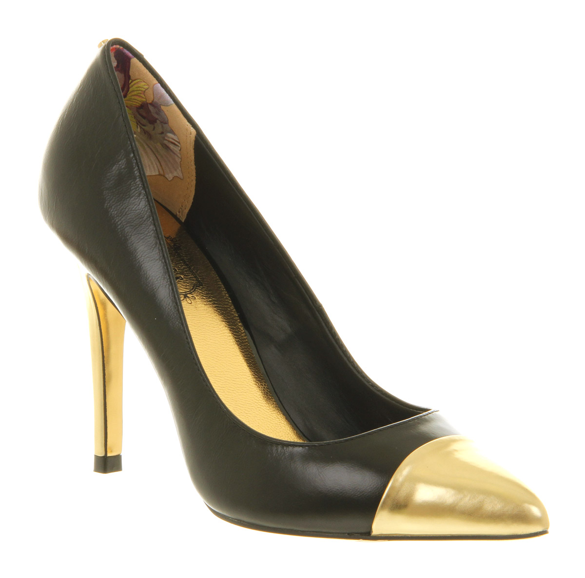 Ted Baker Saysa High Heel Court Shoe Black Gold Metallic in Black ...
