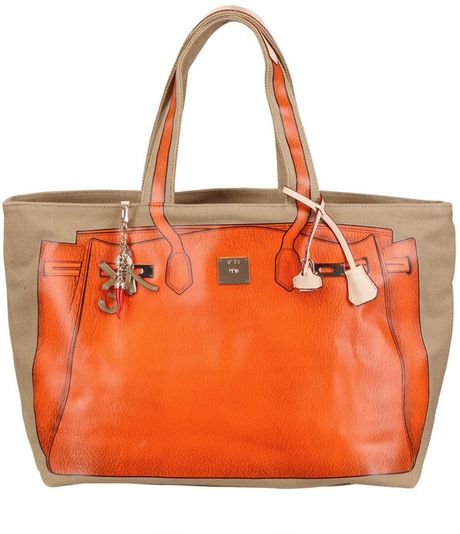 V73 Big Printed Canvas Tote Bag in Orange (orangebeige) V73 Big Printed Canvas Tote Bag in Orange (orangebeige)