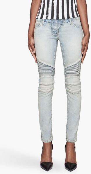 Balmain Blue Faded Reinforced Biker Jeans - Lyst