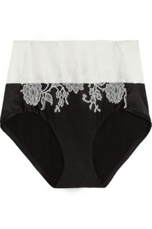 Carine Gilson Lace-Appliquéd Stretch-Silk Satin Briefs - Lyst