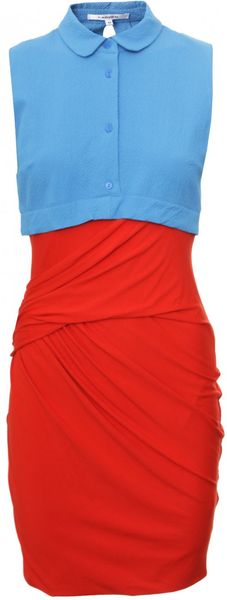 Carven Side Ruched Robe Jersey Dress Bluered - Lyst