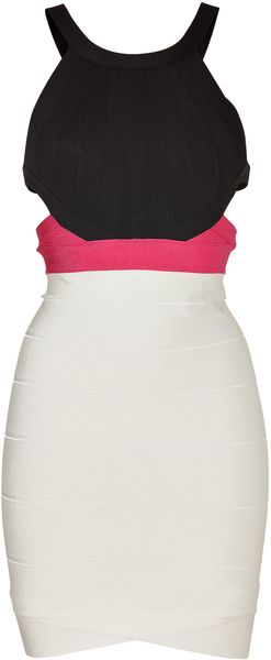 Hervé Léger Whiteblackmulti Colorblock Bandage Dress - Lyst