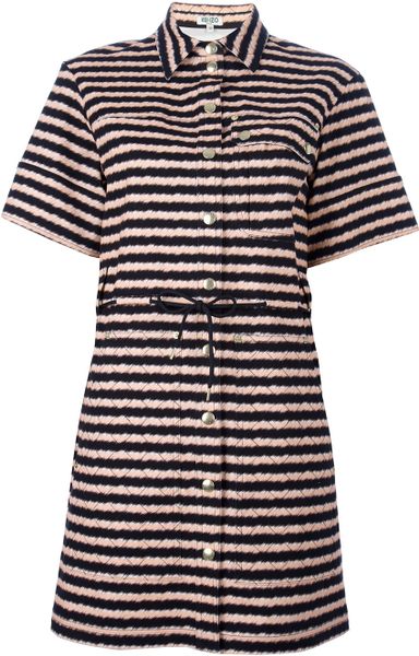 Kenzo Striped Shirt Dress in Black - Lyst