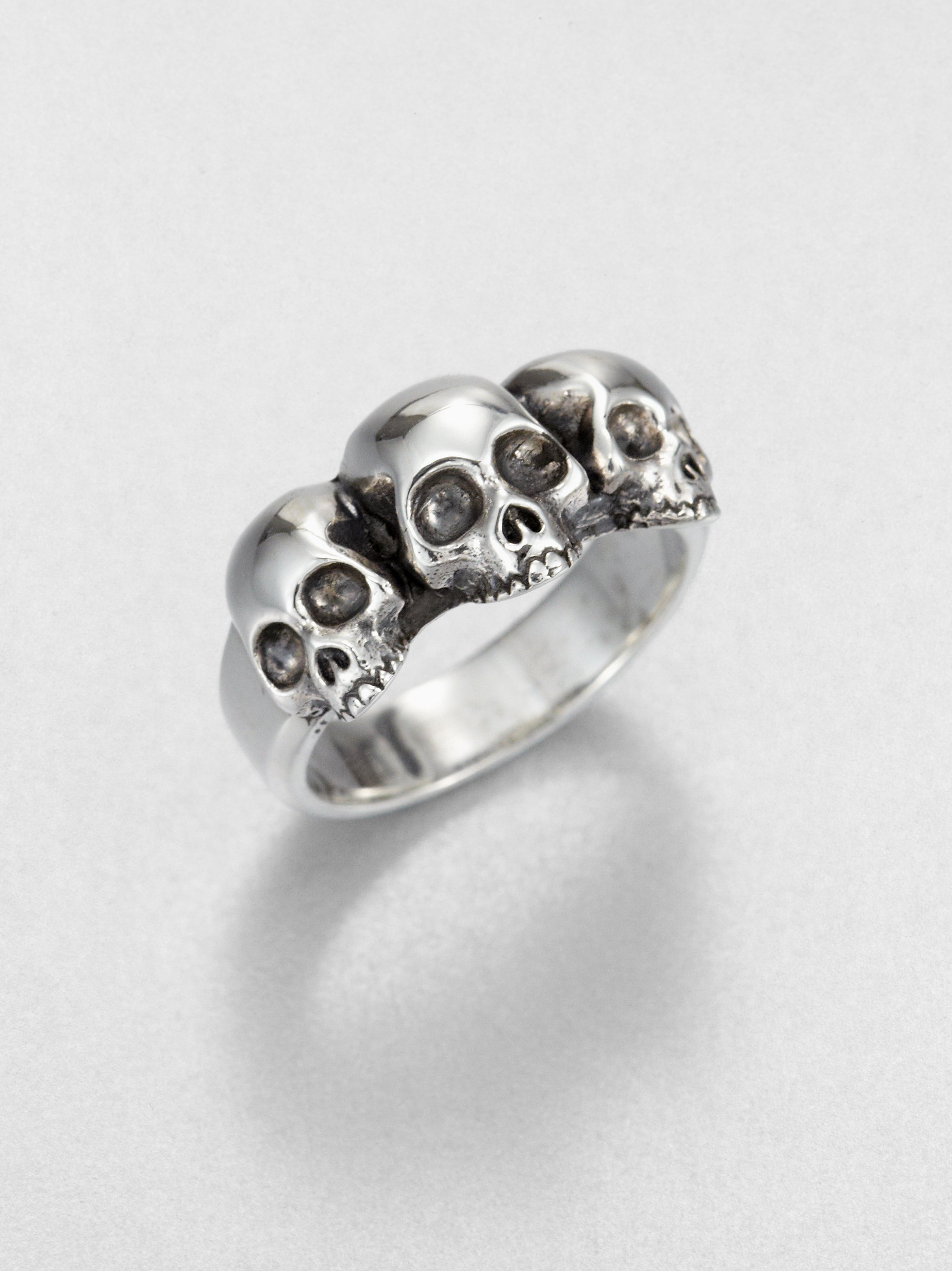 King Baby Studio Triple Skull Ring in Silver Lyst