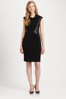 Lafayette 148 New York Leather Detail Dress - Lyst