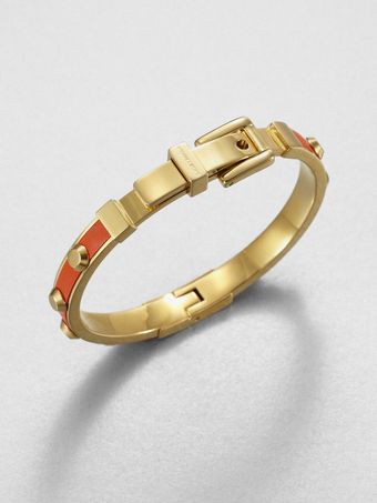 Michael Kors Studded Leather Inset Bangle Bracelet Tangerine - Lyst