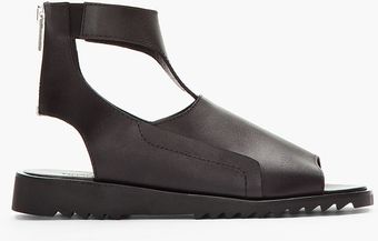 Mugler Black Leather Cutout Flat Sandals - Lyst