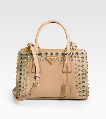 Prada Saffiano Vernice Studded Gardner Tote - Lyst
