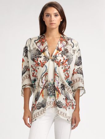 Roberto Cavalli Silk Thalassa Print Caftan Top - Lyst