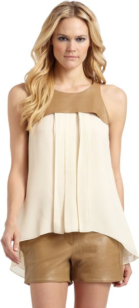 Sachin & Babi Rosalie Silk Crepe Leather Yoke Top - Lyst