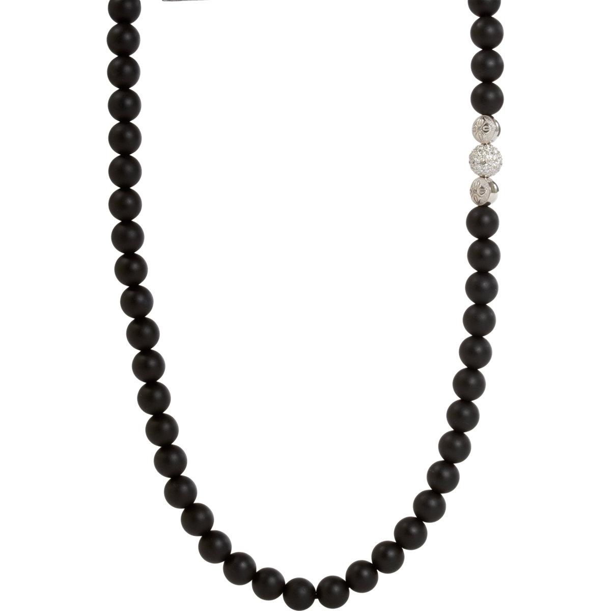 Shamballa Jewels Black Onyx Diamond White Gold Bead Necklace in Black
