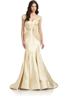 Zac Posen Chiffon Drape Duchess Satin Gown - Lyst