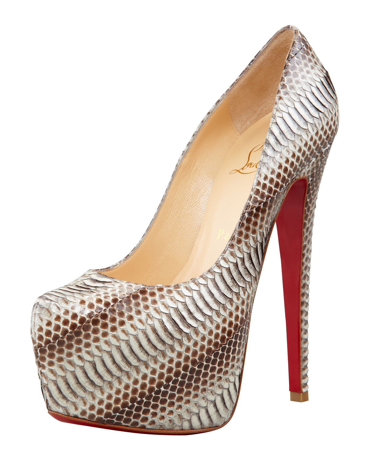 Christian Louboutin Daffodile Snakeskin Red Sole Platform Pump Stone in