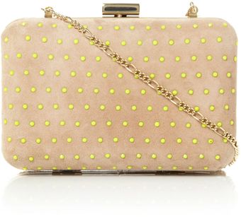 Dune Blushing Neon Stud Suede Clutch Bag - Lyst
