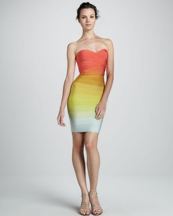 Hervé Léger Strapless Rainbow Ombre Dress - Lyst