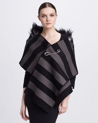 Marc Jacobs Fauxfurcollared Striped Knit Scarf - Lyst