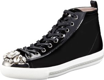 Miu Miu Bejeweled Velvet High Tops - Lyst