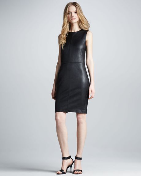 Vince Fitted Leather Dress in Black - Lyst