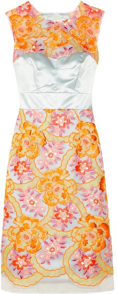 Erdem Innes Neon Embroidered Organza and Silk-Satin Dress - Lyst