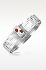 Kenzo Flower Sterling Silver Bangle Bracelet With Red Lacquer