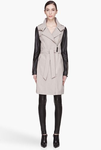Mackage Black Leather and Taupe Avra Long Classic Trench Coat - Lyst
