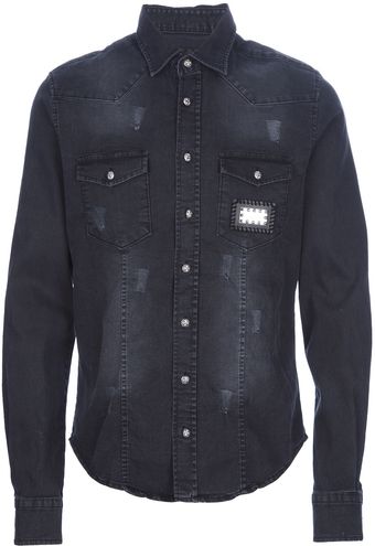 Philipp Plein Embellished Denim Shirt - Lyst