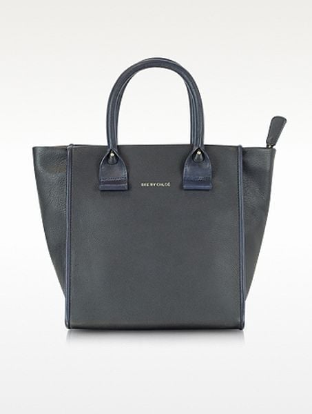 See By Chloé April Calfskin Small Zippered Tote Bag in Gray (blue) | Lyst