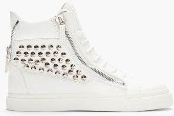 Giuseppe Zanotti White Studded Leather London Sneakers - Lyst